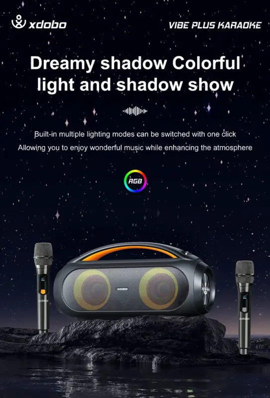 Loa di động bluetooth karaoke Xdobo VIBE PLUS KTV – Tặng kèm 2 micro cao cấp
