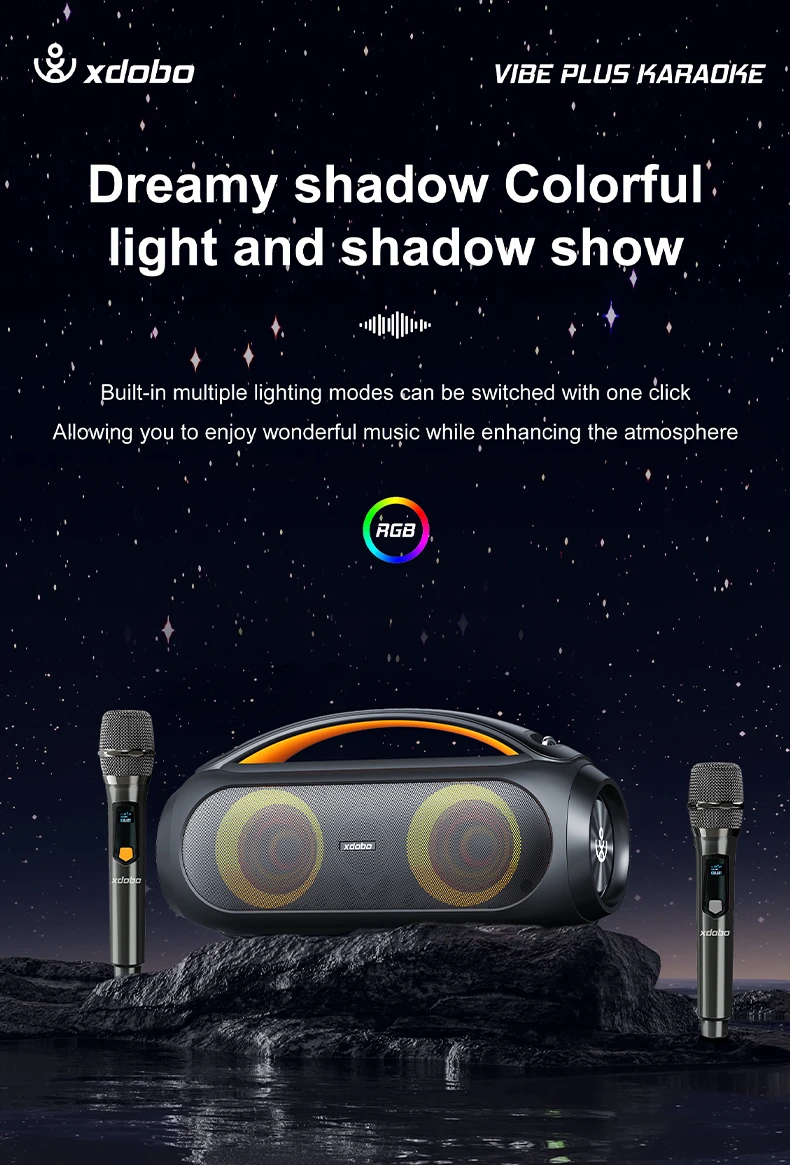 Loa di động bluetooth karaoke Xdobo VIBE PLUS KTV – Tặng kèm 2 micro cao cấp