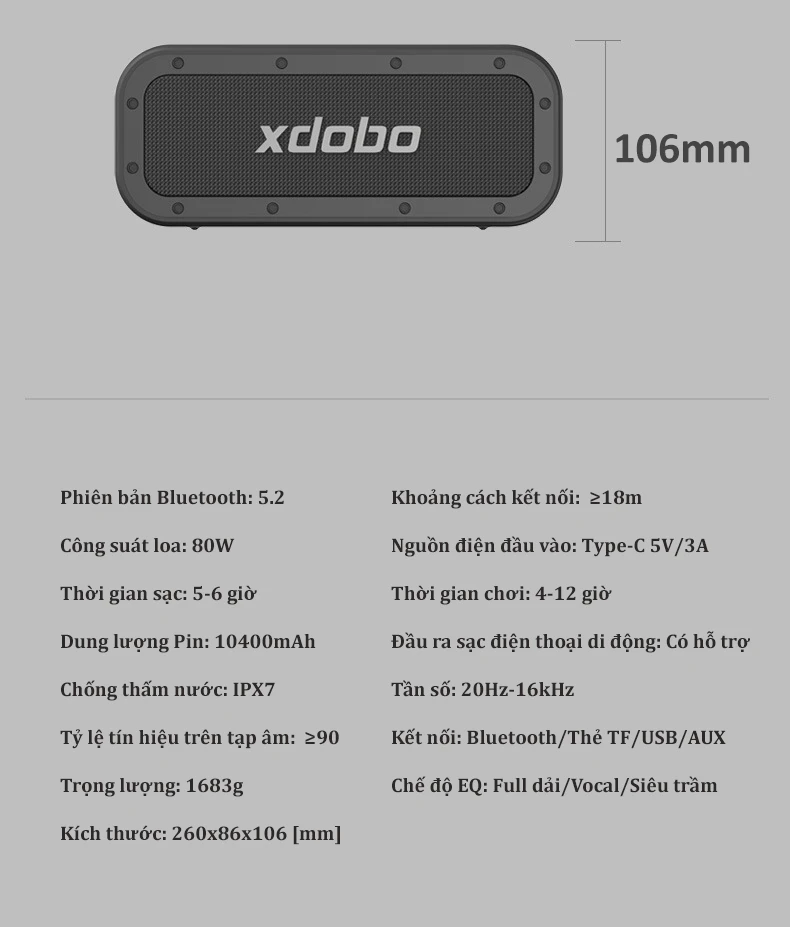 Loa di động bluetooth Xdobo Wake 1983 Plus Công Suất 80W